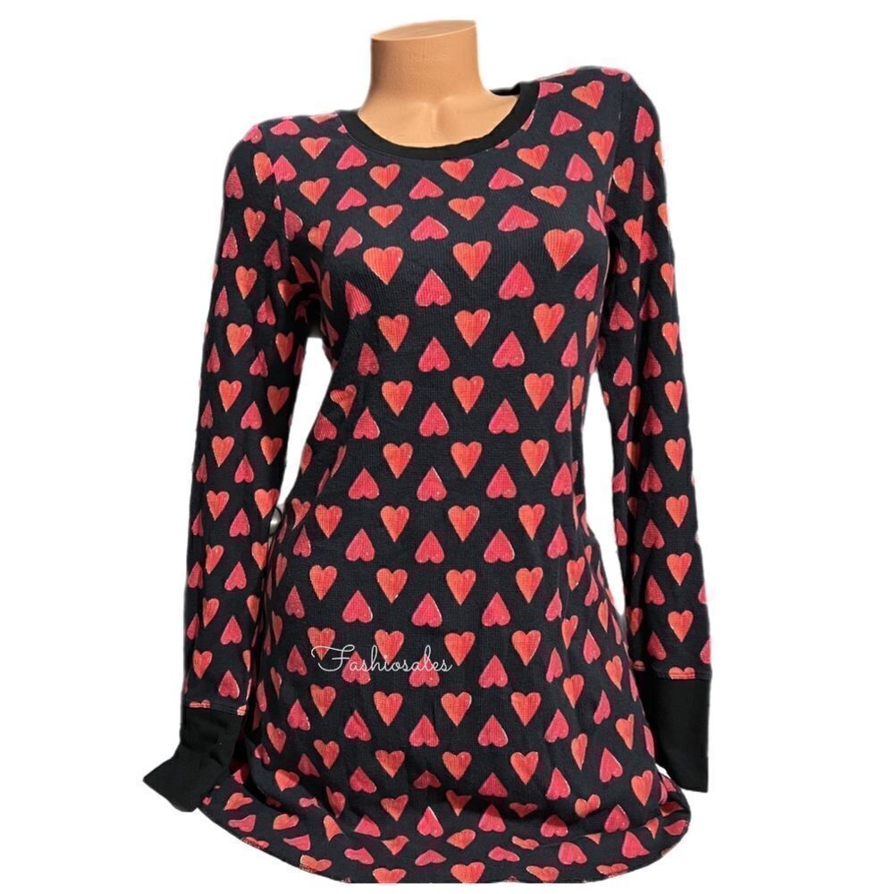 Victoria’s Secret Cozy Thermal Hearts Long Sleeve Ribbed Sleep Shirt Dress